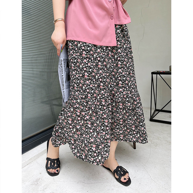 vogana Cannes home large size original summer casual casual elastic high waist ruffled floral skirt for women summer