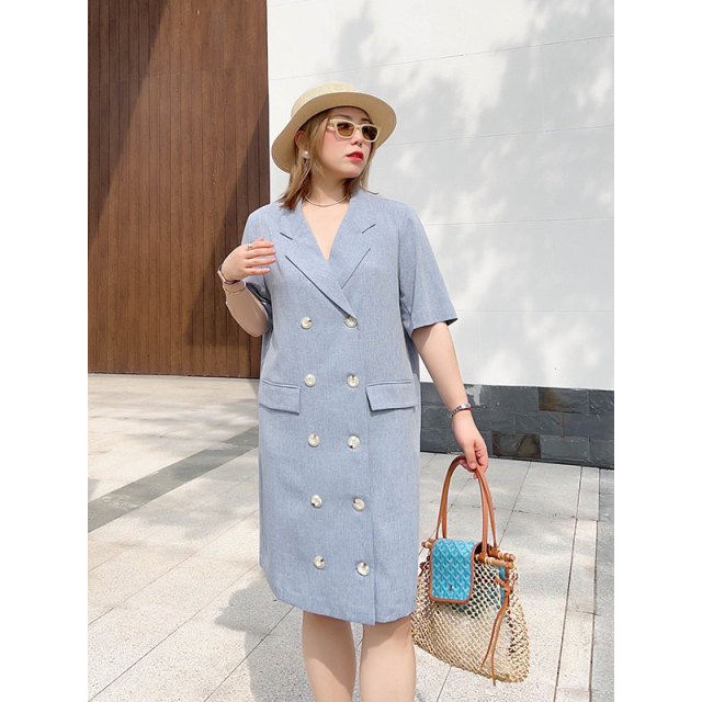 vogana Cannes home large size original Korean style suit skirt summer loose A-line slim double-breasted dress