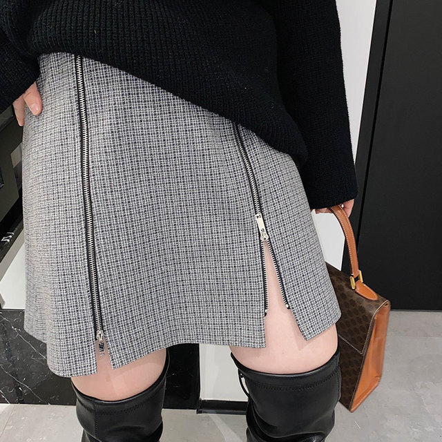 vogana Cannes home large size original irregular zipper skirt thickened warm waffle A-line skirt