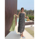 vogana Cannes home large size original Korean retro printed long skirt vacation style loose slim A-line suspender skirt