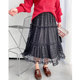 vogana Cannes home large size original age-reducing wood earrings princess dress retro print pleated lace skirt
