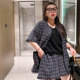 vogana Cannes home large size original retro plaid mid-sleeved suit shorts fat girl slimming suit two-piece set
