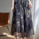 
2025 summer new mesh printed retro fashionable high-waisted skirt draped temperament slim and large midi skirt