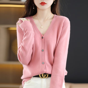 
2026 new loose large size V-neck long-sleeved sweater knitted cardigan for women spring solid color top women thin