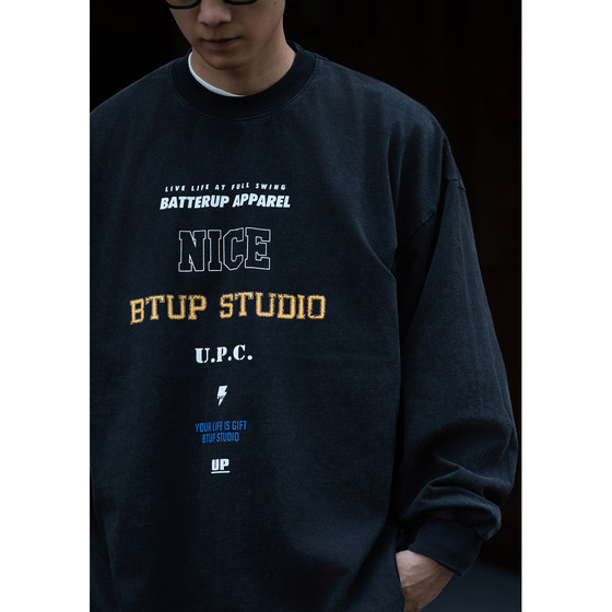 
Batterup25 spring and autumn new top American letter printed round neck loose casual long-sleeved T-shirt men's trendy brand