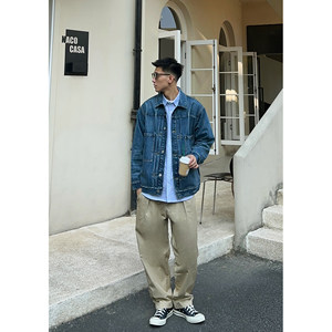 
Batterup autumn new top Japanese retro washing and destruction workwear denim jacket men's trendy brand