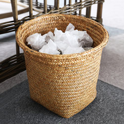 Woven Trash Can, Creative Rattan Basket Without Lid for Home Living Room, Bathroom, Bedroom, Straw Woven Trash Bin for Office