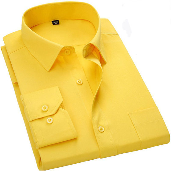 
Shirt men's long-sleeved shirt yellow autumn large size business casual inner wear formal wear professional men's shirt white workwear