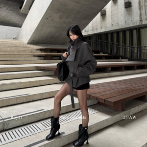 
ROY11 Berlin Fog Gray Short Woolen Jacket Women's Winter High-Quality Temperament Tunic Casual Top