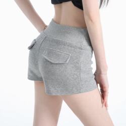 Gray Sports Shorts for Women, Summer High-Waisted Slimming A-Line Casual Ultra-Short Hip-Hugging Hot Pants for Petite Figures