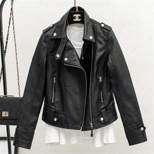 
2025 spring and autumn clothing Haining new slim lapel leather jacket for women short jacket for women pu jacket for motorcycle clothing for women