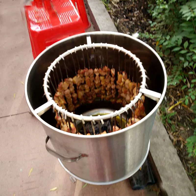 烧烤炉吊炉不锈钢烤五花肉烤炉户外木炭烤羊肉串熏腊肉腊肠熏肉桶 Taobao