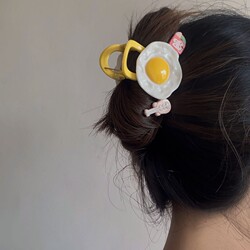 Fun, Quirky, Cute Fried Egg Hair Clip, Cheese Simple Shark Clip, Medium Size, Cute and Sweet Hairpin Hair Accessory