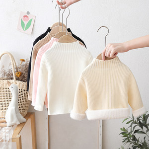 Girls half turtleneck sweater underwear for boys white bottom shirt children's thickened velvet baby baby knitted sweater