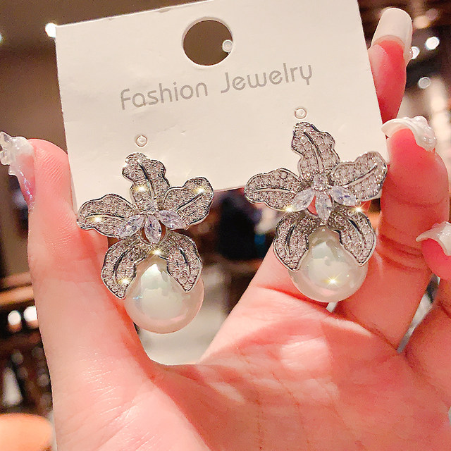 Rockyu Pearl & Snowflake Ring - 925 Silver With Zirconia & Black Pearl, One Size Fits Most Women