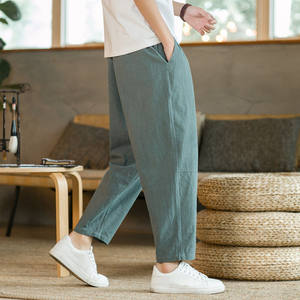 Chinese style linen men's pants loose casual pants summer thin trousers straight cotton cotton and linen wide -legged Haron pants lantern