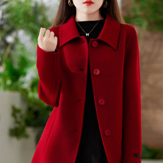 
2025 autumn and winter new double-sided cashmere coat for women's mid-length straight-tube slimming 100 pure wool woolen jacket