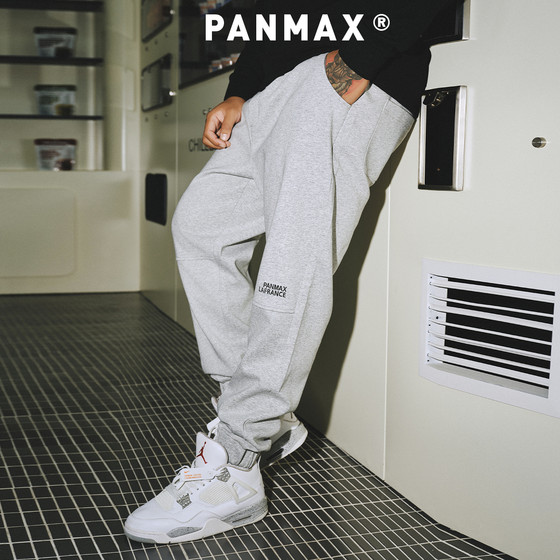 
PANMAX large size men's sweatpants and sweatpants with enlarged ankles, wide legs, American casual drape, velvet, warm and thick