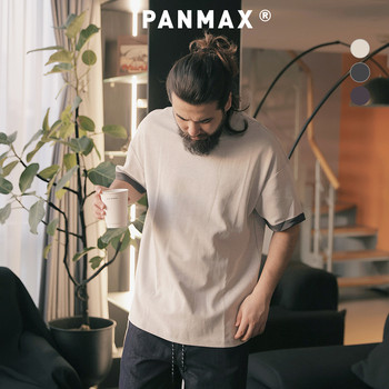 PANMAX large-size men's fashion brand 2025 summer new solid color spliced ​​sleeve round neck versatile short-sleeved T-shirt top