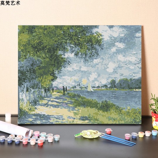 モネ セーヌ川 油絵 DIYキット - リネンキャンバスにアクリル