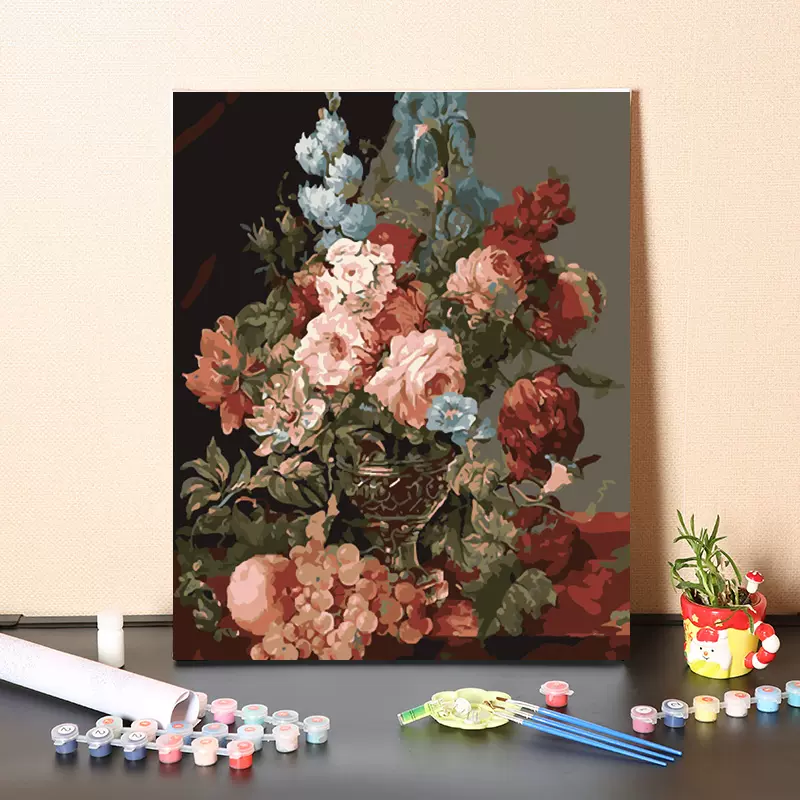 花卉抽象数字油画DIY手工填充丙烯油彩手绘40*50亚麻布画布装饰画