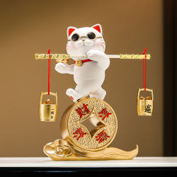 Trendy Sunglasses and Lucky Cat Figurine, a Bucket of Gold Symbolizing Abundant Wealth, Decoration Gift for Opening Ceremonies, Housewarming, Office Reception Desk