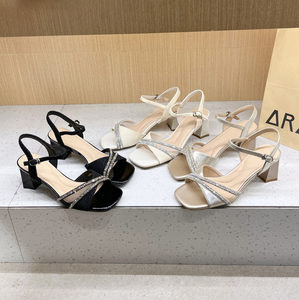 
Rhinestone strap fashion sandals for women summer outer wear 2026 summer new style thick heel with skirt Roman black high heels
