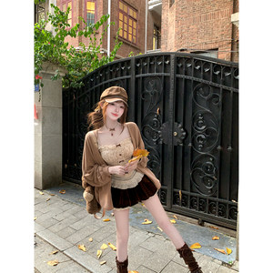 
[Reese] Caramel Macchiato Atmosphere Camisole Top Cardigan Bud Shorts R2353-1L