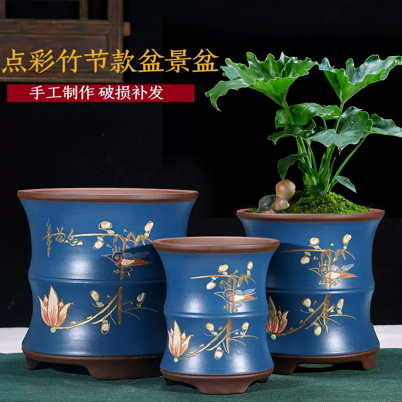 宜興紫砂鉢 如意祥雲紋掌盆鉢 多肉盆栽鉢