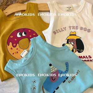 
Children's pure cotton cute cartoon printed vest summer boy Korean fashionable cool I-font sleeveless fashionable T-shirt