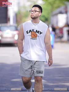 
PEAACH Japanese casual loose large size pure cotton round neck vest waistcoat American simple sports sleeveless T-shirt for men