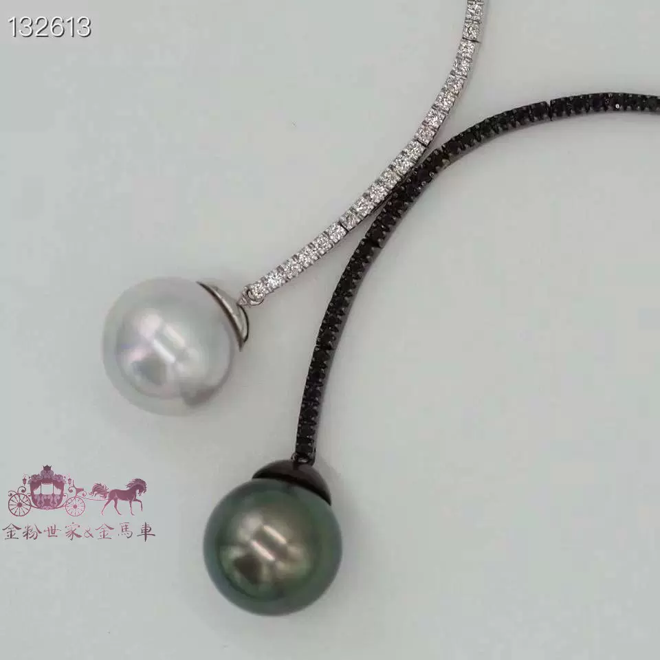 气质款黑白配珍珠项链直径约13mm 黑钻1.16克拉K18-Taobao