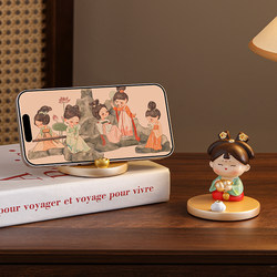 Ancient-Style Tang Dynasty Lady Phone Stand Small Ornament Desktop Lazy Gadget for Watching Dramas Office Desk Decoration Gift