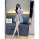 Autumn clothing for women in 2024 new high-end temperament celebrity waist-hugging and slimming tie-dye V-neck ruffle a-line dress
