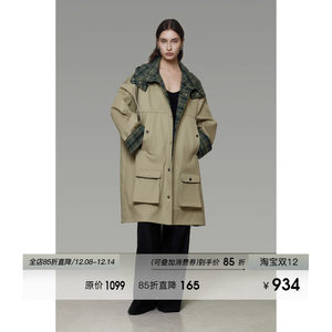 
UNSPOKEN classic workwear style pattern contrasting silhouette windbreaker women's autumn retro design mid-length coat