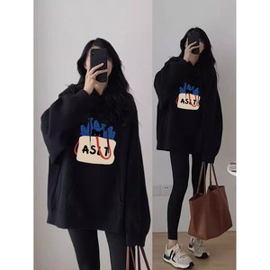 加绒多巴胺独特漂亮卫衣女初中生连帽宽松超火小众不撞款帽衫外套