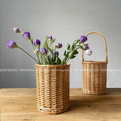 Straw and Rattan Home Decoration, Pastoral Style, Hand-Woven Flower Basket, Living Room Dried Flower Arrangement, Flower Basket, Small Basket