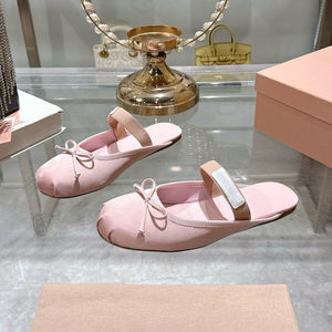 
French sweet bow ballet satin slippers beautiful toe flat sandals 25 new high-end women's shoes