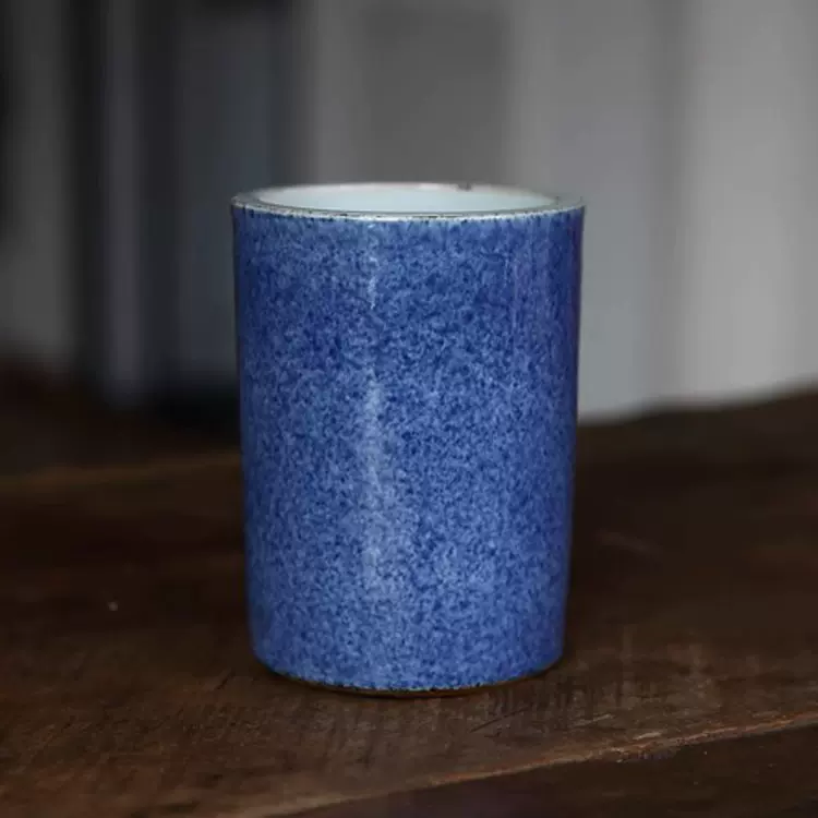 清代晚期民国初期洒蓝釉撒蓝彩笔筒文房用品老