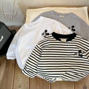 
Children's cartoon T-shirt long-sleeved 2025 autumn new children's striped top baby girl fashionable autumn clothes men's pure cotton