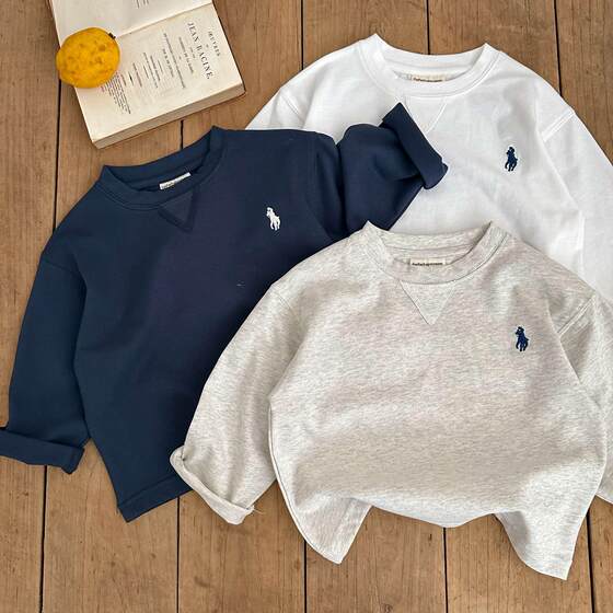 
Children's T-shirt long-sleeved men's 2026 spring and autumn new style solid color tops for small and medium-sized children baby trendy brand bottoming shirts for women pure cotton