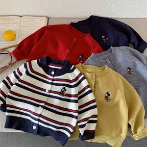 
Children's sweater men's soft spring new style girls' striped cardigan coat trendy baby cartoon sweater women's style