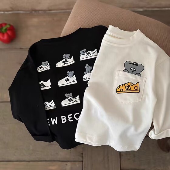 
Children's Cartoon T-shirt Long Sleeve 2026 New Boys Autumn Top Korean Style Baby Pocket Bottoming Shirt Women's Fashionable