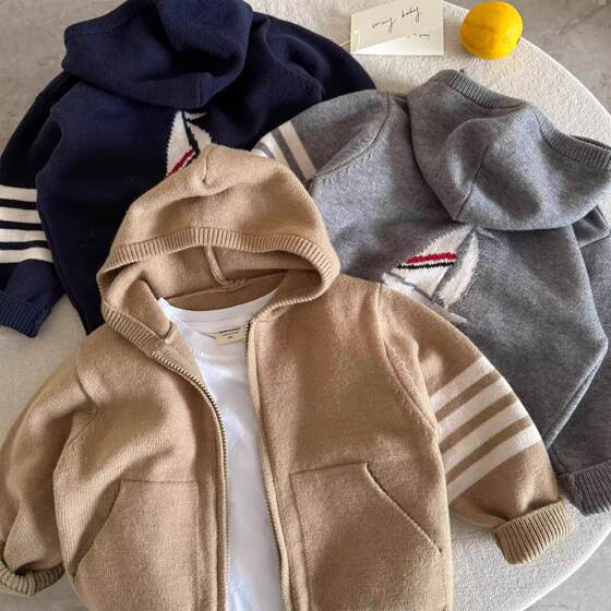 
Children's sweater jacket men's 2026 spring and autumn new style children's tb hooded cardigan baby trendy brand sweater women's style
