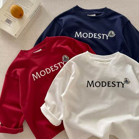 
Children's long-sleeved T-shirt men's 2025 spring and autumn new children's letter top pure cotton trendy baby bottoming shirt women's style