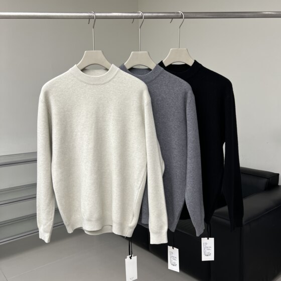 
Light luxury mid-collar simple bottoming versatile and comfortable round neck pullover sweater wool blended sweater for men autumn and winter 2025