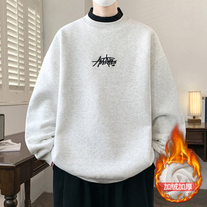
Velvet and thickened fake two-piece sweatshirt for men, new autumn and winter loose inner clothes, half turtleneck, long-sleeved bottoming shirt