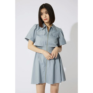 
Japanese brand spring and summer new style zipper flap decoration elastic waist short-sleeved shirt dress short skirt women 32005