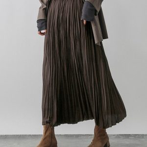 
Japanese single brand spring and summer new style elegant casual versatile elastic waistband lined pleated skirt skirt women 32705