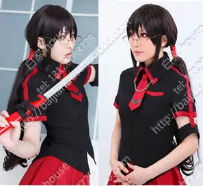 Blood C 更衣小夜saya黑色高温丝加厚蓬松微卷 Cos假发送